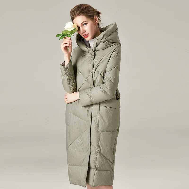 Avocado New Black Warm Nylon Green Wide Waisted Hooded Female White Duck Down Coats With Pockets Winter Clothes For Women