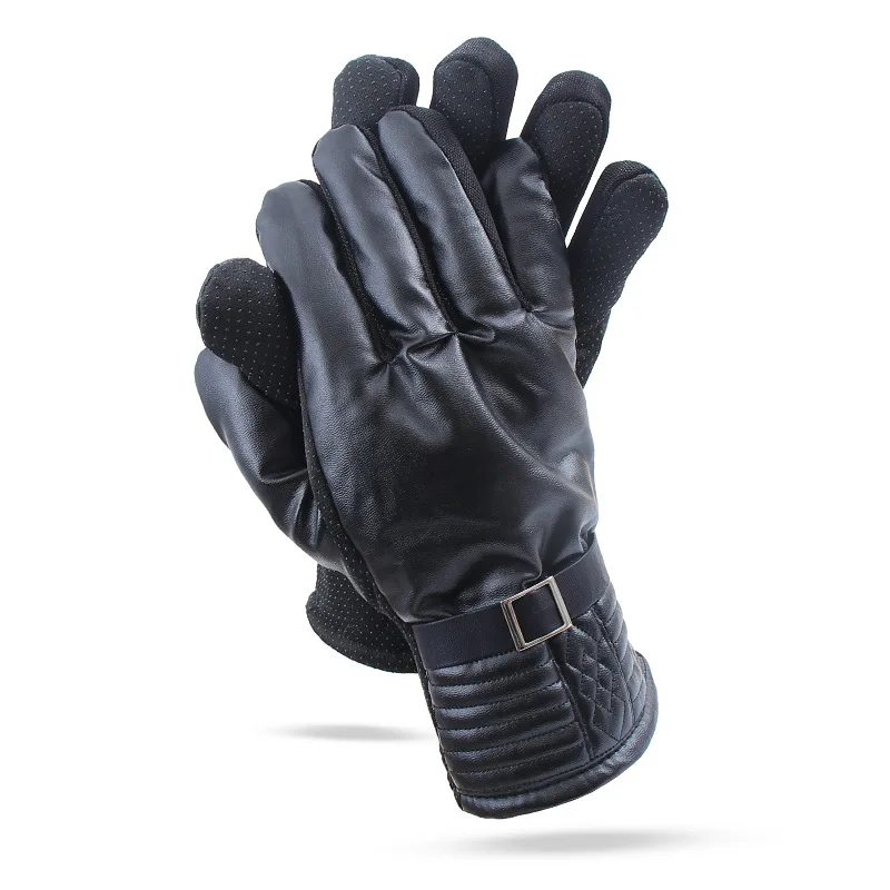 Зимние кожаные перчатки для сенсорного экрана мужские длинные митенки теплые