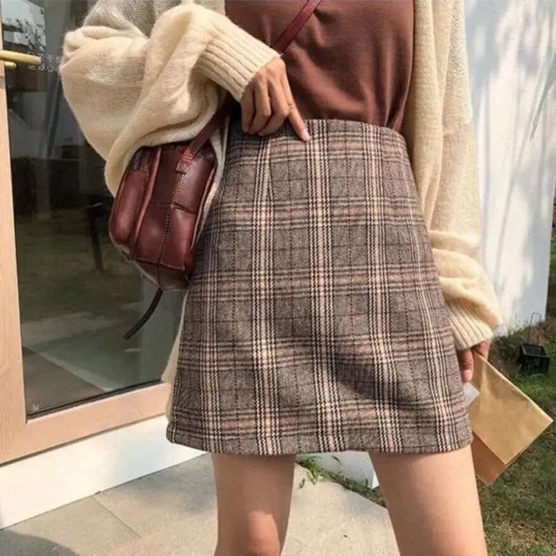 Подкладка в стиле ретро Одежда клетку юбка с завышенной талией для девочек