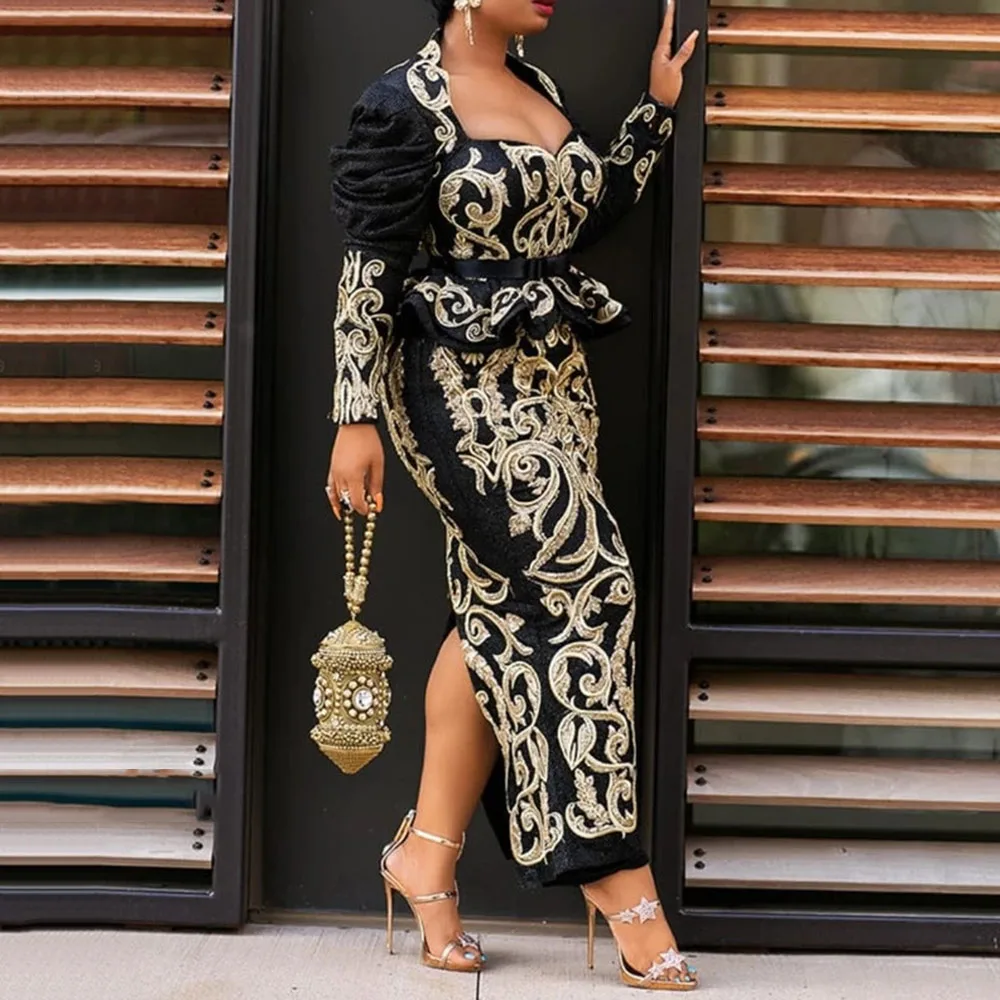 Винтажное черное платье с цветочным принтом длинное вечернее длинным рукавом 2020