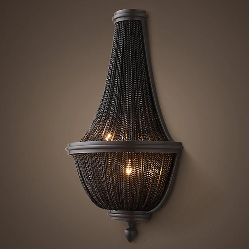 

American retro industrial wind wall lamp black personality creative bar club clothing store tassel aluminum chain wall lamp