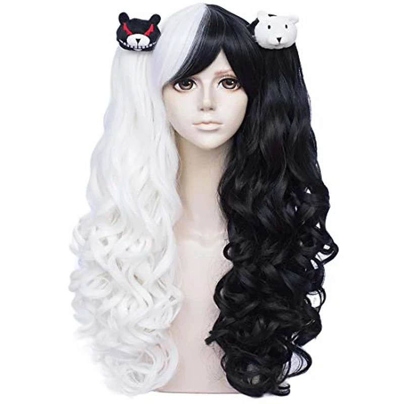 Женский парик для косплея HAIRJOY с 2 косичками длинные Черно-белые парики Лолиты