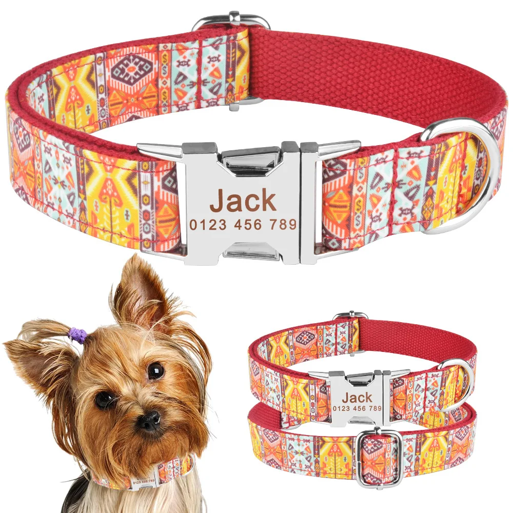 Dog Collar Color 20 AiruiDog ошейник для собак Регулируемый персонализированный прочный нейлоновый свободный Выгравированный ID имя для мальчиков и девочек воротник Перро чихуахуа - Цвет: Dog Collar Color 20
