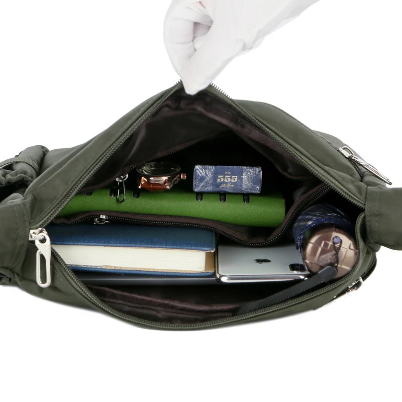 Shoulder Bag Casual Men's Shoulder Messenger Bag Slash-proof Nylon Oxford High Capacity Horizontal with Water Cup Side Pocket