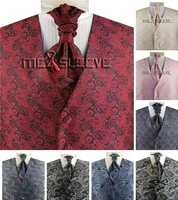 handsome single breasted classic men formal wear made burgundy paisley vest set