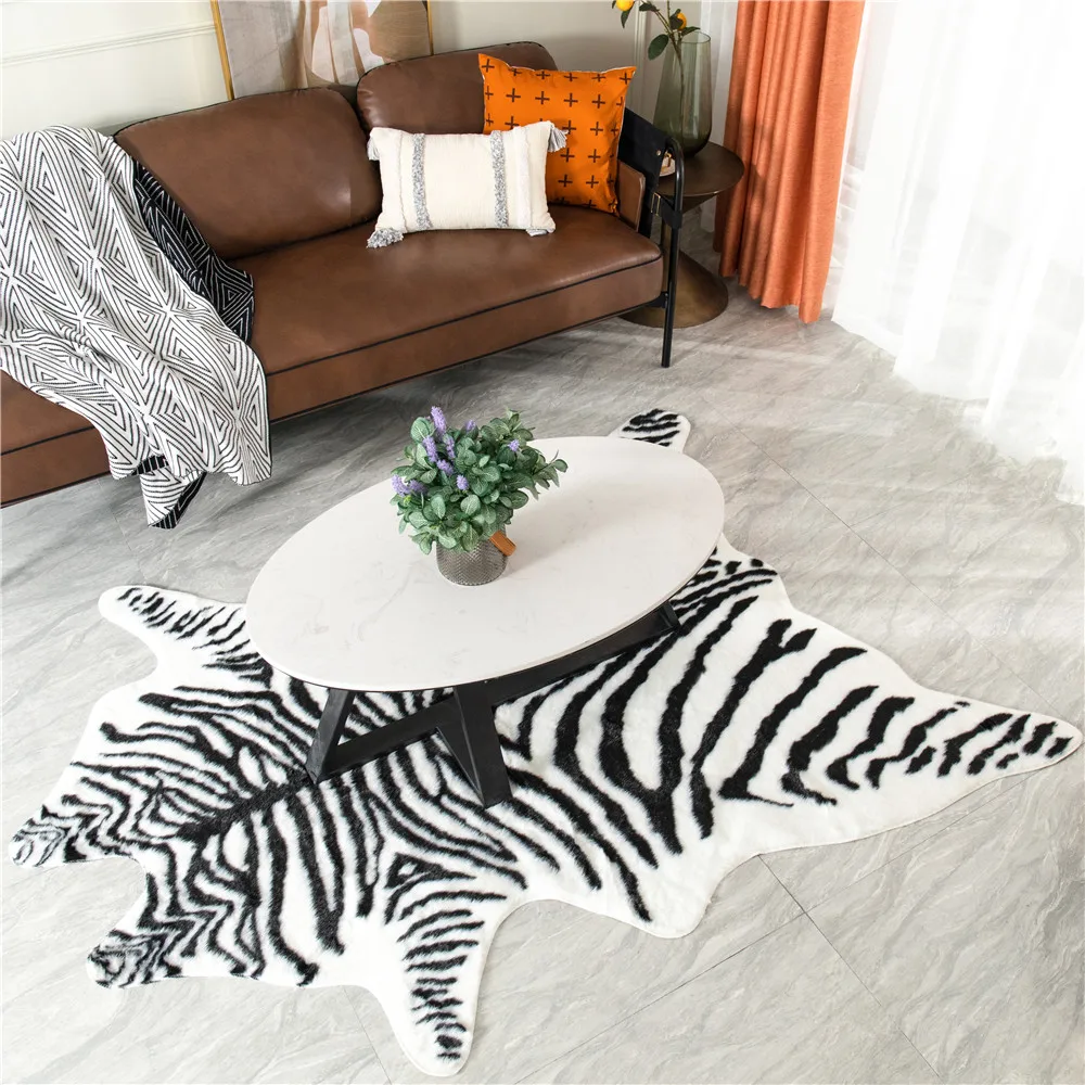 

2020 Imitation Animal Skin Carpet Non-slip Cow Zebra Striped Area Rugs and Carpets For Home Living Room Bedroom Floor Mat