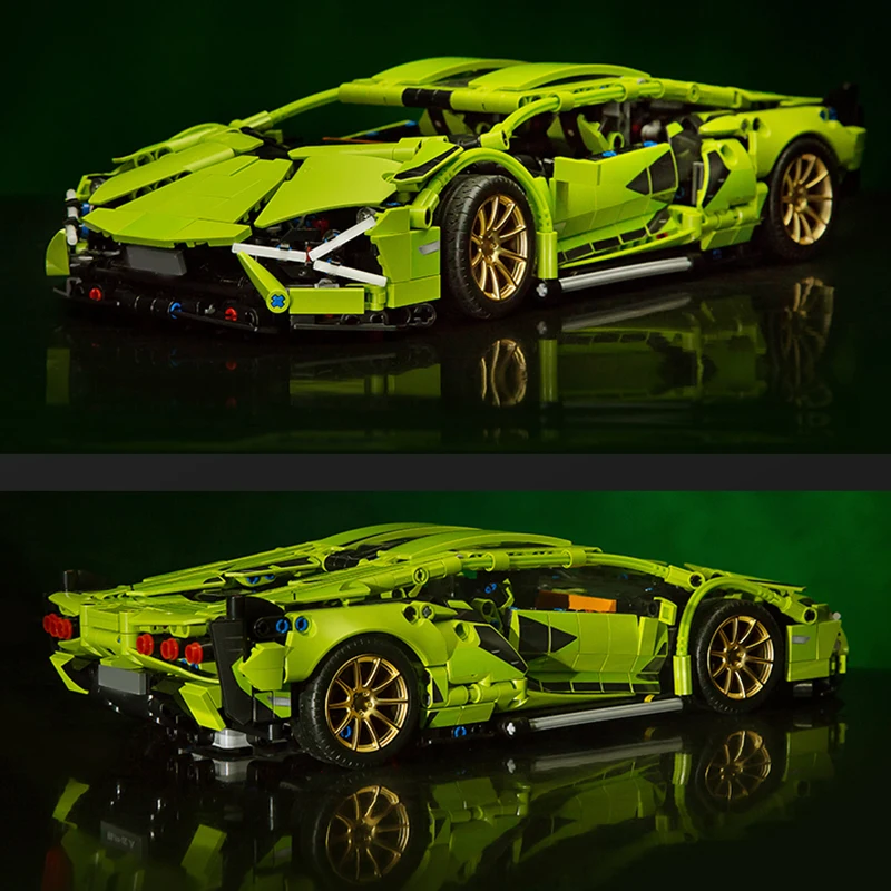 Технический гоночный автомобиль строительные блоки MOC Моделирование Зеленый