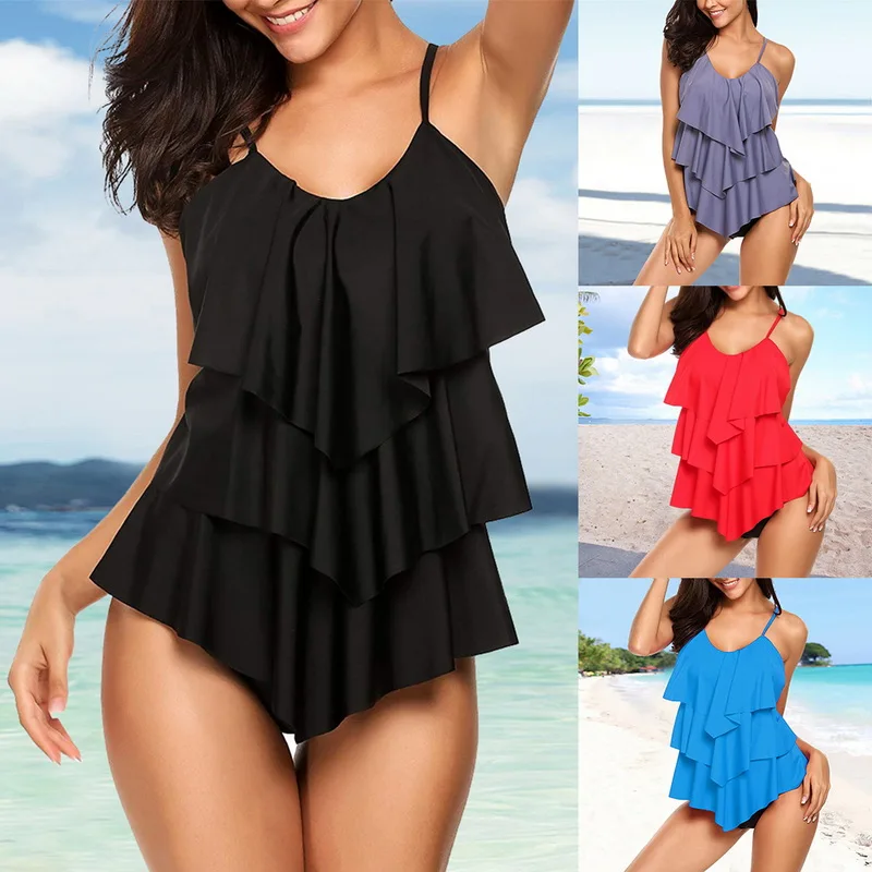 Новинка сексуальный женский купальник комплект бикини высокий 2 шт. с оборками и