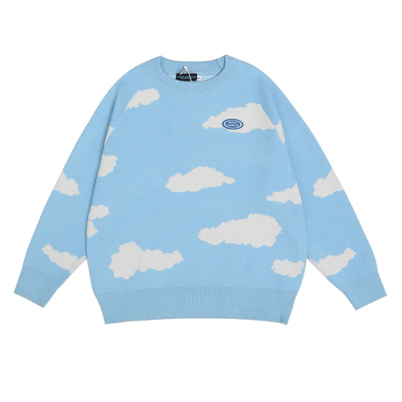 

Korean Fashion Lucky Cloud Jacquard Harajuku Men Oversize Knitted Sweater Kpop Loose Knitwear Casual Women Pullovers Pull Homme