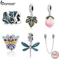 bamoer 925 sterling silver peach pendant vintage dragonfly charms fit for women orginal bracelet or necklace fine jewelry gift