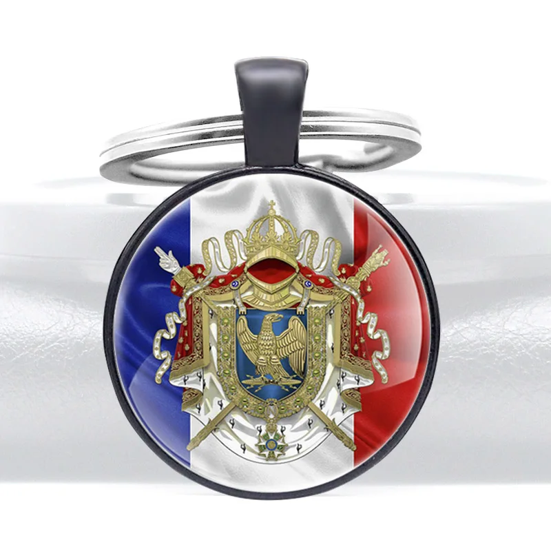 

First French Empire Coat of Arms Design Glass Cabochon Metal Key Chain Charm Men Women Key Ring Jewelry Gifts Keychains