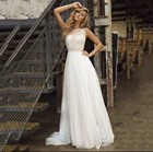 Свадебное платье-трапеция с круглым вырезом, кружевное платье с блестками и открытой спиной, пояса с отделкой жемчугом