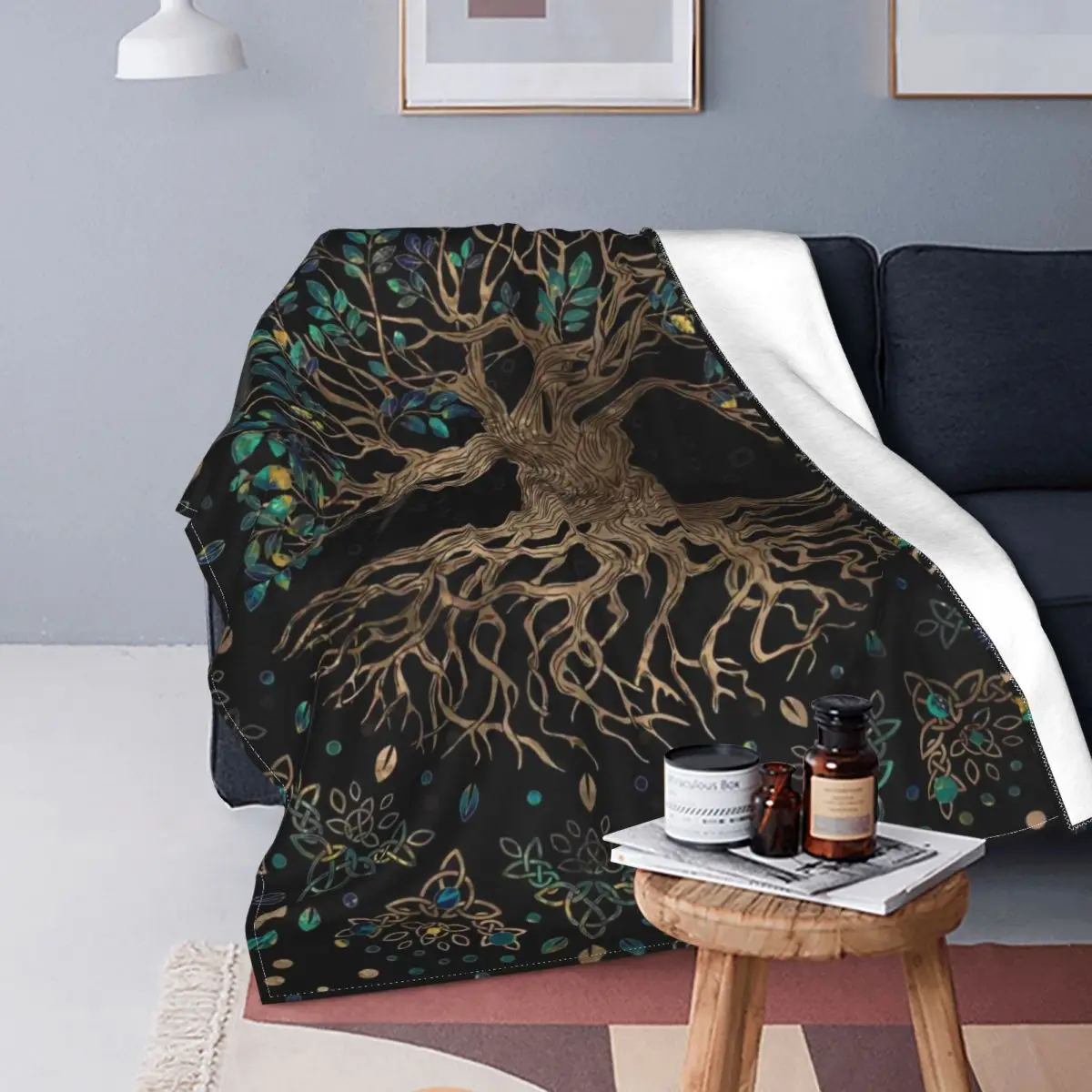 

Домашнее художественное одеяло с изображением дерева жизни, всесезонное теплое портативное Фланелевое покрывало для кровати и офиса