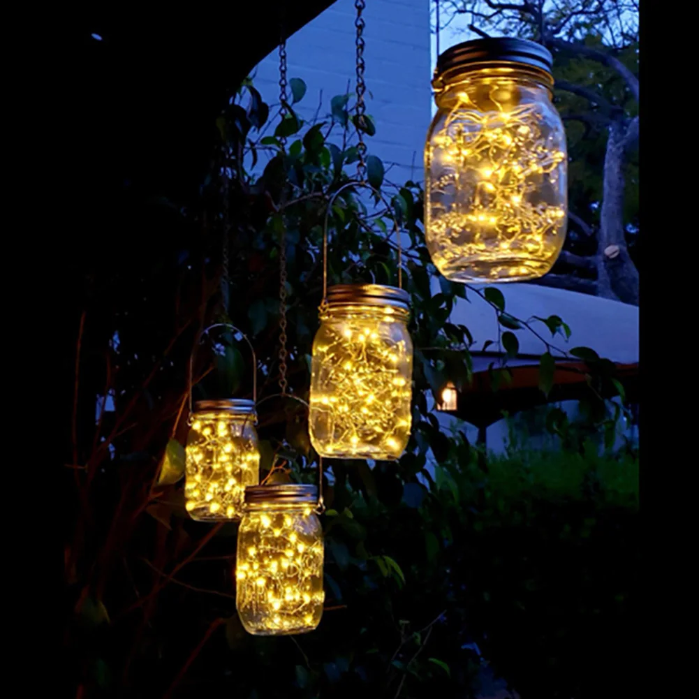 

Solar Mason Jar Lid Lights 2m 20 LED Fairy Copper Wire String Hanging Lamps for Wedding Patio Outdoor Garden Party Decorations