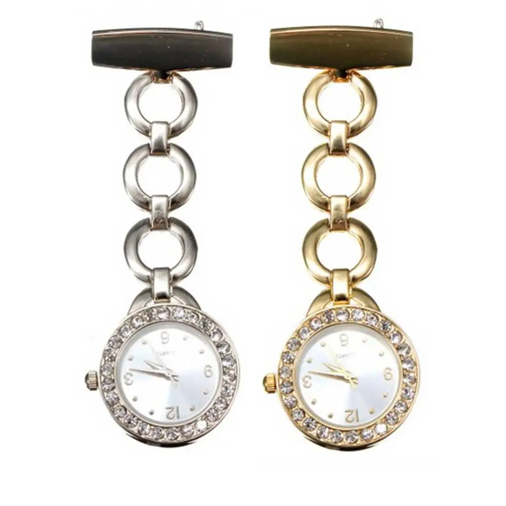 

2021 Luxury Rhinestone Round Dial Nurse Watch Brooch Pin Quartz Fob Pocket Watch