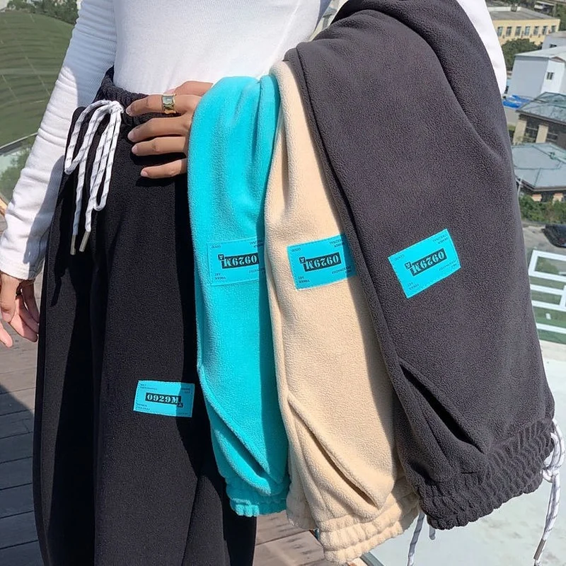 

HOUZHOU Harajuku Gray Sweatpants Joggers Women Thick Fleece Winter Hip Hop Loose Harem Pants Korean Style Sports Streetwear