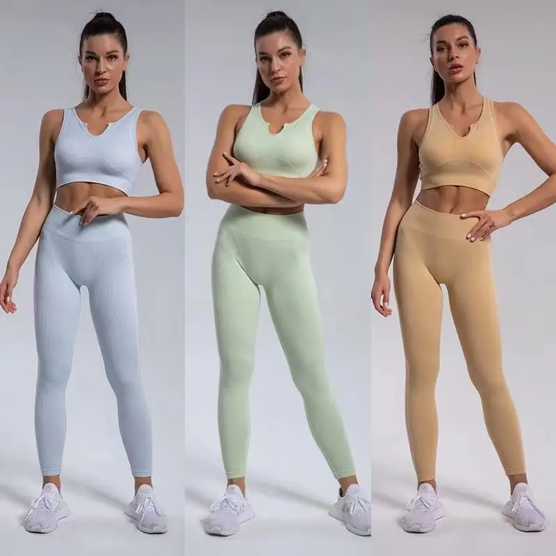 

Women Sportwear Athletic Active Seamless Suit 4-Way Stretch 2 Piece Yoga Set U-neck Sexy GYM Bra & Leggings Training Tracksuit