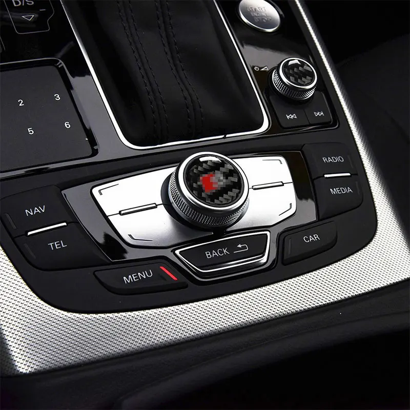 

Carbon Fiber Car Accessories Interior Central Control Multimedia Knob Decals Cover Trim Stickers For Audi A6 A7 2012-2018