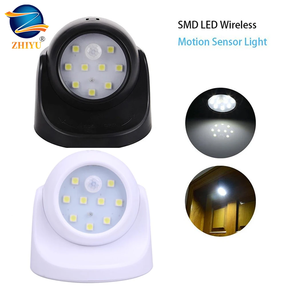 

Светодиодный настенный светильник с 9 бусинами и датчиком движения, Ночной светильник с вращением на 360 градусов, беспроводной ночник, свети...