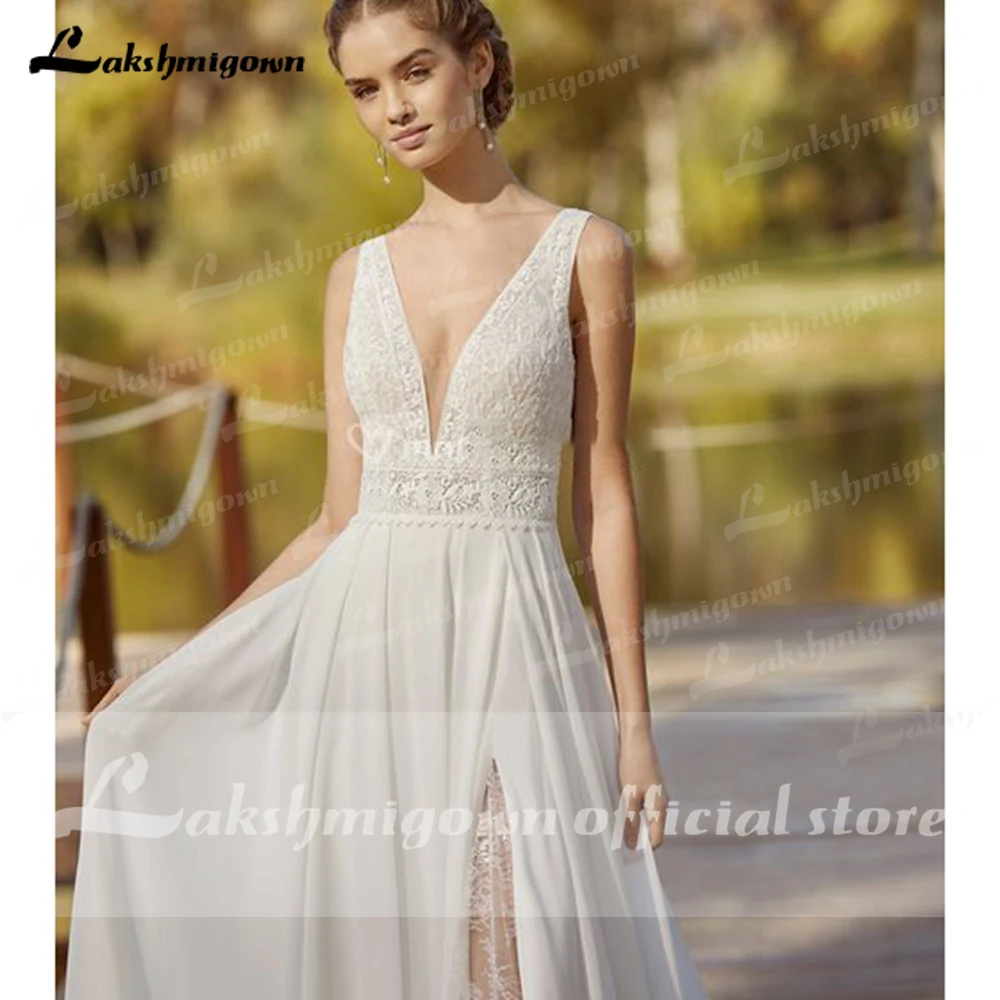 

Sexy Lace Boho Wedding Dress 2021 Abito da Sposa Side Slit Princess Bridal Reception Gown Summer Beach Wedding Dresses