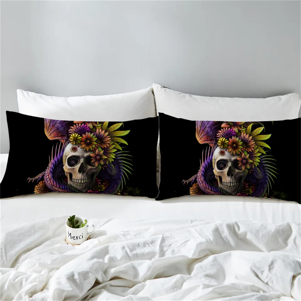 Flowery Skull Чехол для подушки с изображением волков сердца SunimaArt, синий и фиолетовый чехол для подушки, постельное белье с перьями, домашний текстиль, парные подушки, 2 шт - Цвет: Flowery Skull