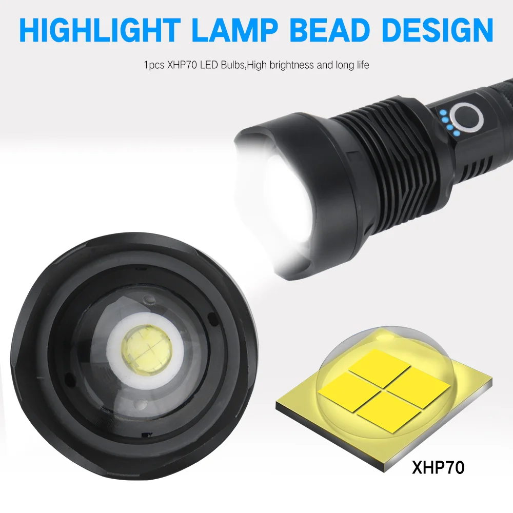 BORUiT мощный XHP70.2 светодиодный тактический фонарь с 3 режимами зум 3000LM факел Перезаряжаемые 18650/26650 походный фонарь для охоты