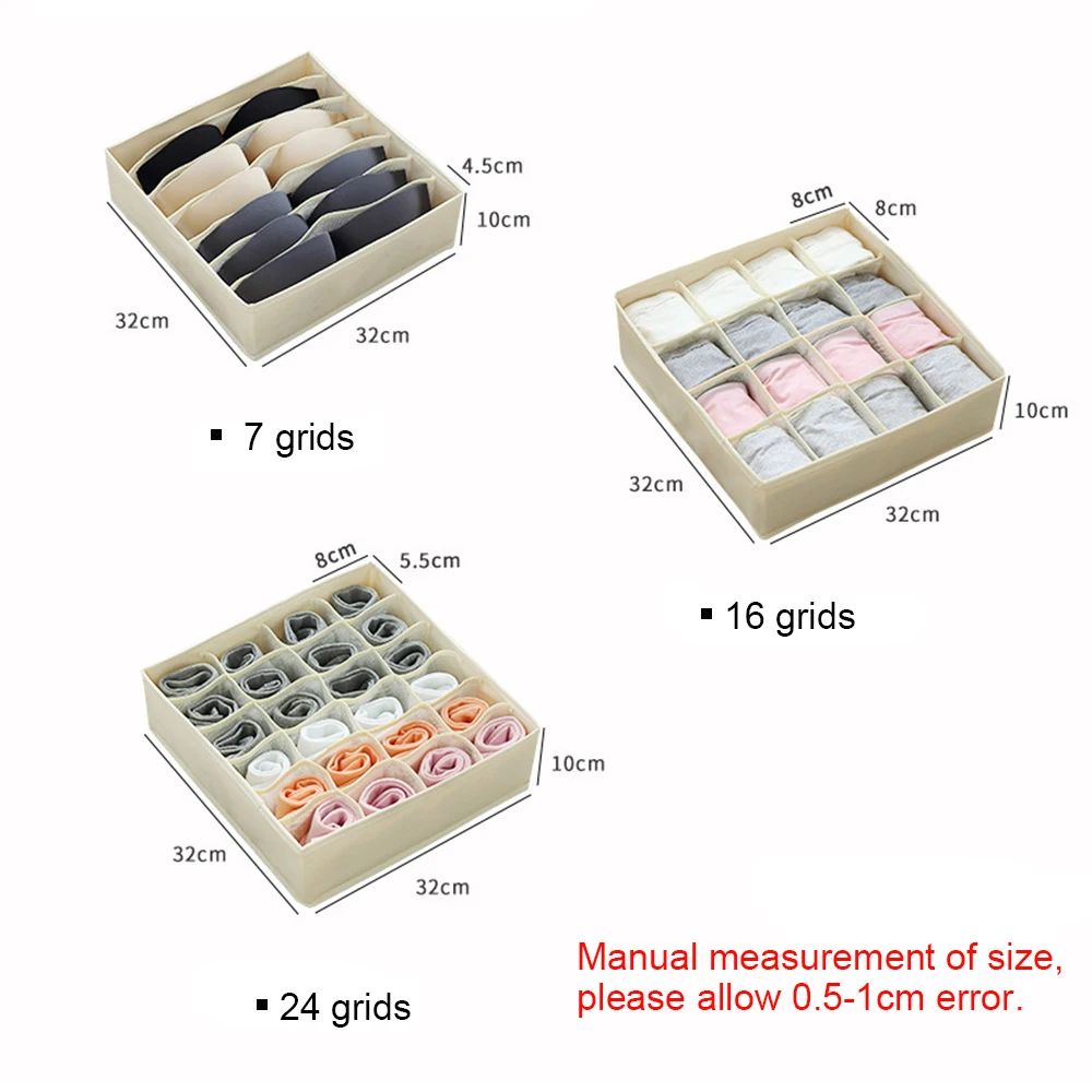 

Underwear Storage Box Foldable 7 16 24 Grids Drawer Divider Bras Socks Washable Boxes Multifunctional Home Storage Organizer