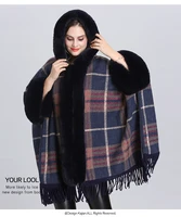 cashmere shawl large size winter warm thick fur collar plaid hooded fringed knitted cardigan coat coak shawl fur pashmina