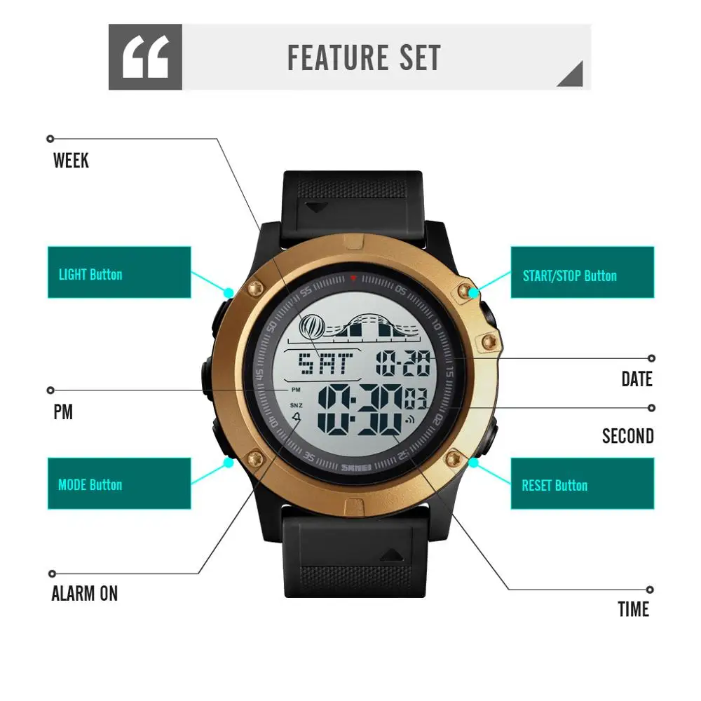

SKMEI Trend Men's Watch Big Dial Waterproof Alarm Clock Sport Watches LED Army Digital Man Wrist Watch relogio masculino 1476