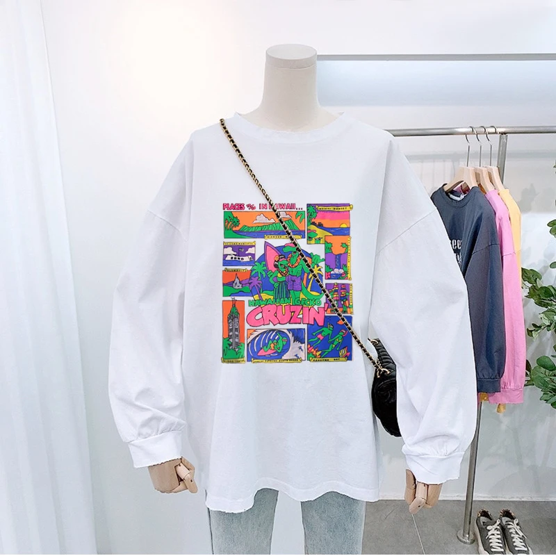 Женская футболка с длинным рукавом свободная Универсальная средней длины