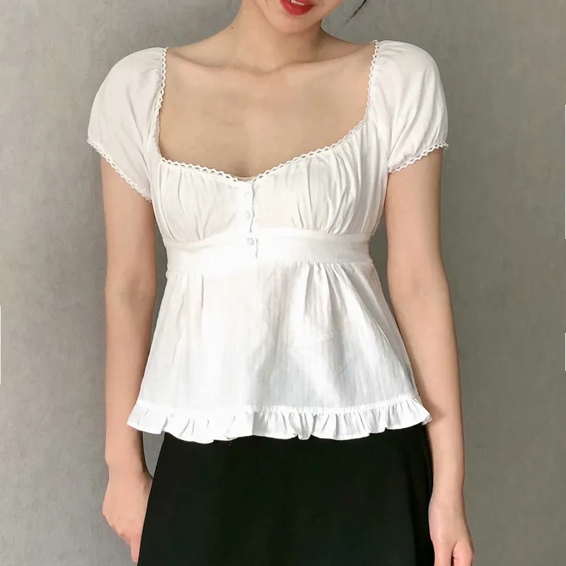 Блузка женская с квадратным вырезом из мягкого хлопка