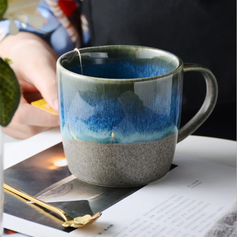 

Retro Gradient Mugs Office Water Cup Tea Bag Teacup Japanese Porcelain Breakfast Mug Milk Coffee Mug Friends Gift большая кружка