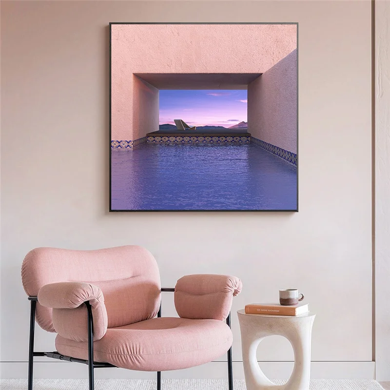 

Pink Blue Sunset Landscapes Canvas Painting Scandinavian Wall Art Posters and Prints Nordic Minimalist Living Room Bedroom Decor