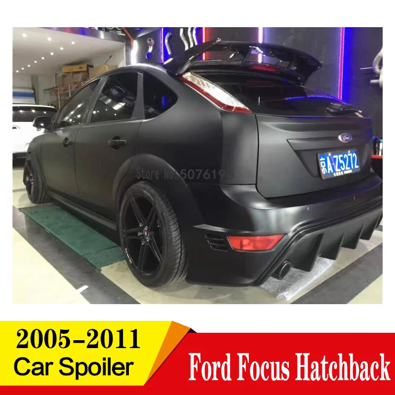 Углеродного волокна заднего крыла багажник спойлер для Ford Focus Хэтчбек 2005 2006 2007 2008 2009 2010 2011 по EMS(со светодиодной лампы