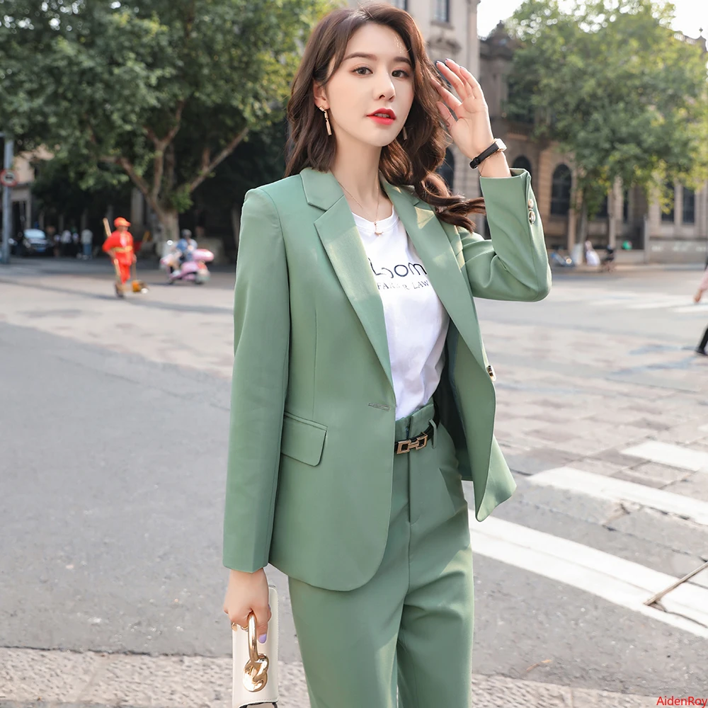 Женский деловой костюм из двух предметов элегантный блейзер с длинным рукавом на