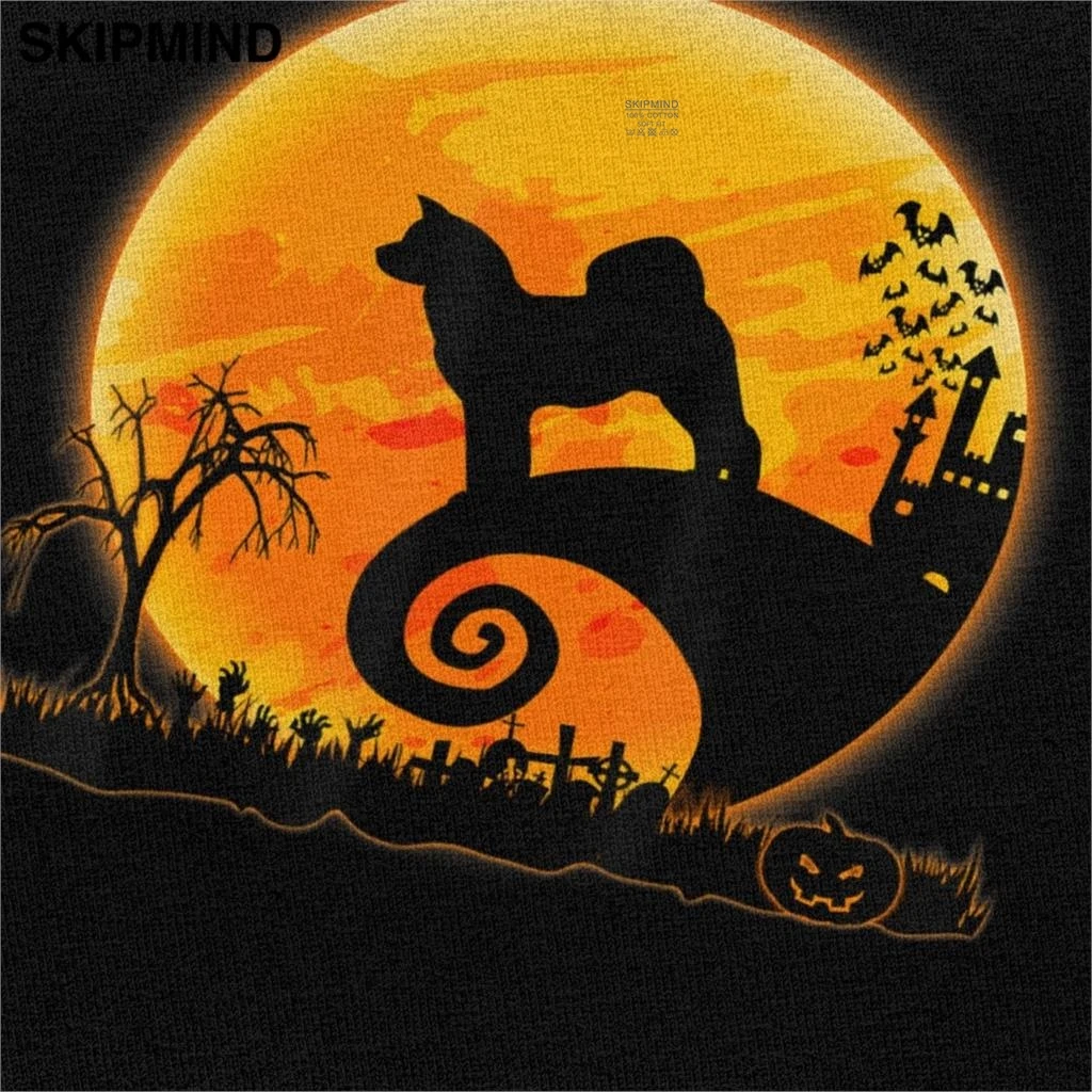 Модная футболка Akita Inu And Moon Мужская из мягкого хлопка для отдыха с коротким