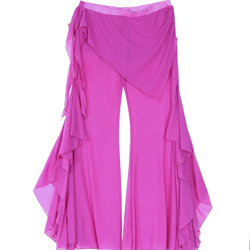 Прозрачные тонкие расклешенные брюки для танца живота с мини-юбкой |