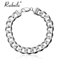 ruibeila men 11mm genuine 925 silver cuban curb chain flat men chunky bracelet wrist fashion jewelry gift