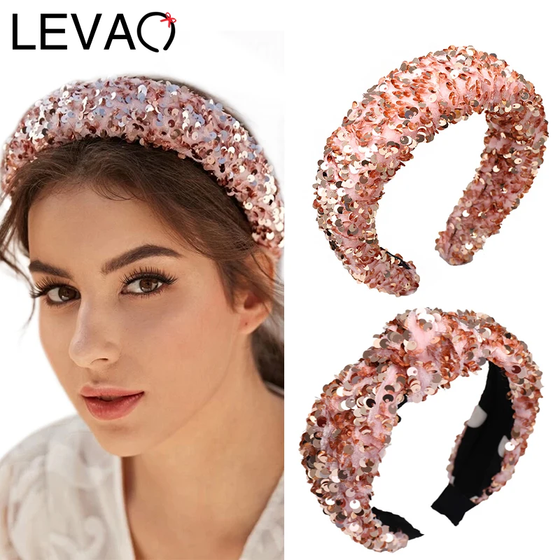 Обруч для волос LEVAO с пайетками и губкой повязка на голову узлом тюрбан модный