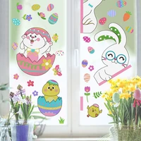 1pc happy easter window stickers rabbit easter eggs chick glass sticker easter party wall sticker easter decorations for home
