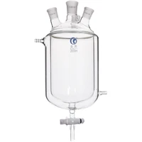 lab four mouth glass jacketed reaction bottle with ptfe emptying valve laboratory double decker reaction flask