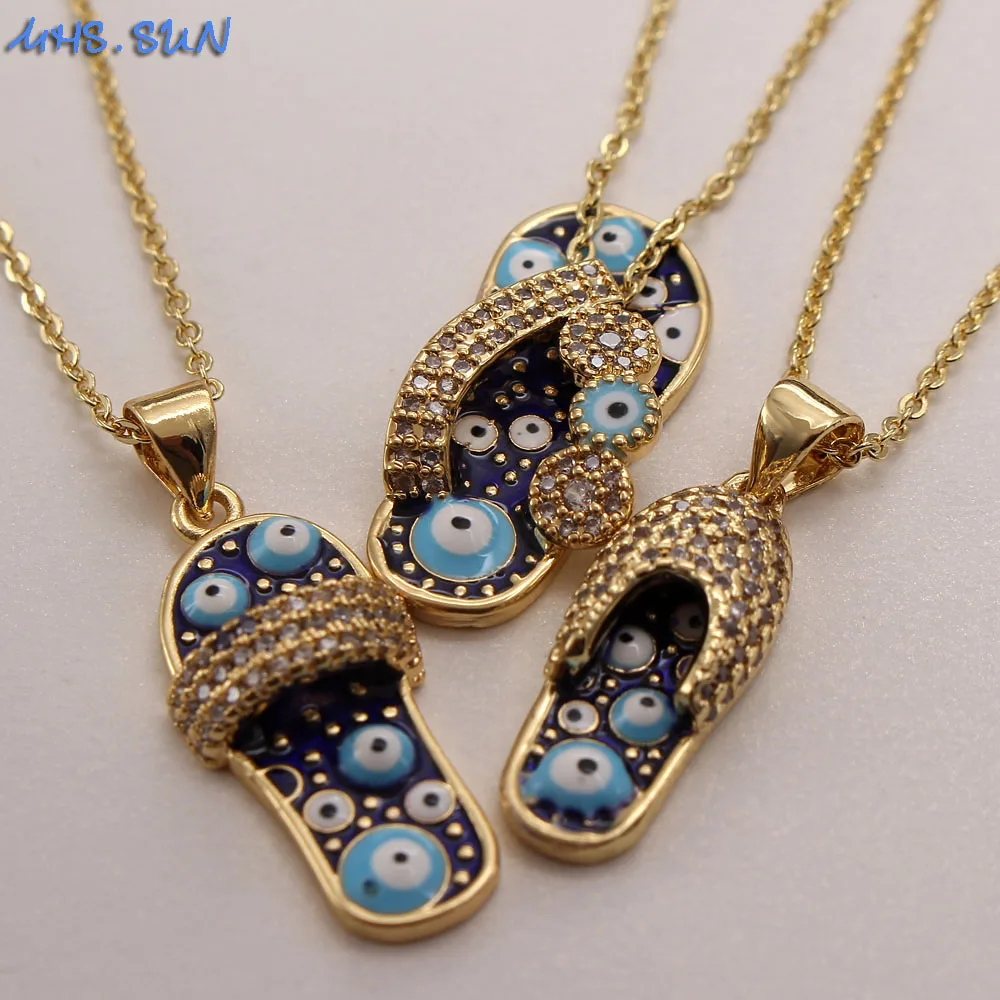 

MHS.SUN Lucky Evil Eye Chain Necklace AAA Zircon Slipper Pendant Charm Necklace Gold Color Choker For Women Party Gift 1PC