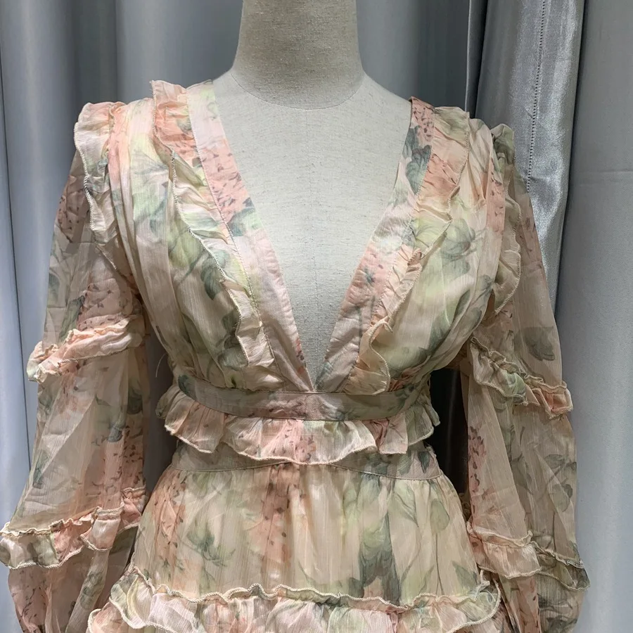 Женское шифоновое платье с оборками летнее Повседневное цветочным принтом