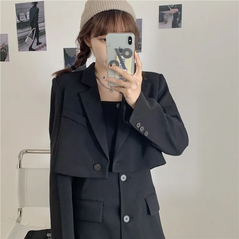 

2021 Hot Women's Suit set Casual vintage short suits coat and spaghetti strap dress High quality button Fashion female suits