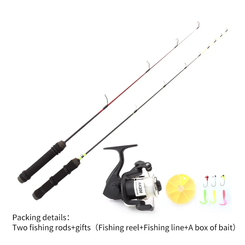 

RUKE ICE Fishing Rods Ultra-light Outdoor Sport Fishing Tackle With Reel Line Baits Fishing Set Length 61.5/66cm