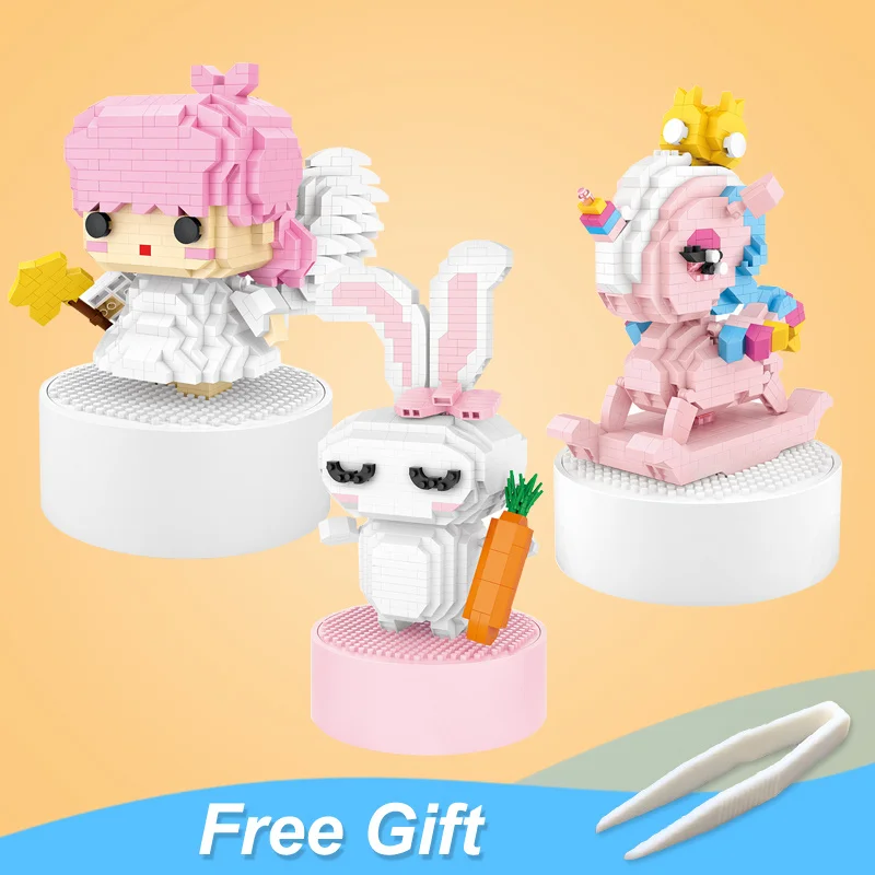 LOZ стерео музыкальная шкатулка мини конструктор единорог любовь кролик и