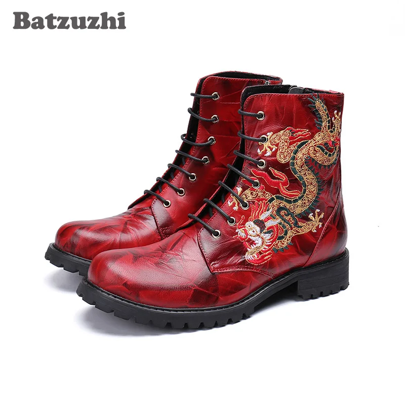 Batzuzhi Cool Boots Men Lace-up Genuine Leather Ankle Motorcycle Biker Combat Botas Hombre Black or Big Size 46