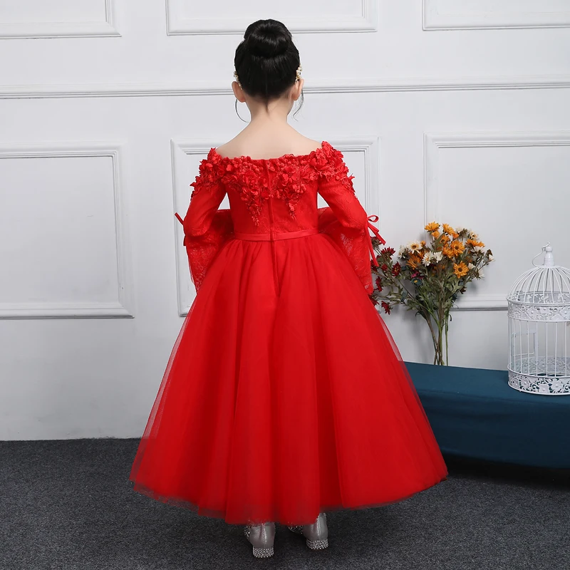 Sales Promotion Children Girls Luxury Spring Shoulderless Birthday Wedding Party New Year Festival Princess Fluffy Lace Dress | Детская