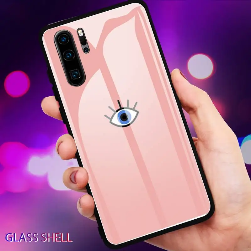 

Lucky Eye Blue Evil Eye Phone Case For Huawei P9 10Plus 20PRO P30 Lite Back Cover Tempered Glass Cases For NOVA 3E Series