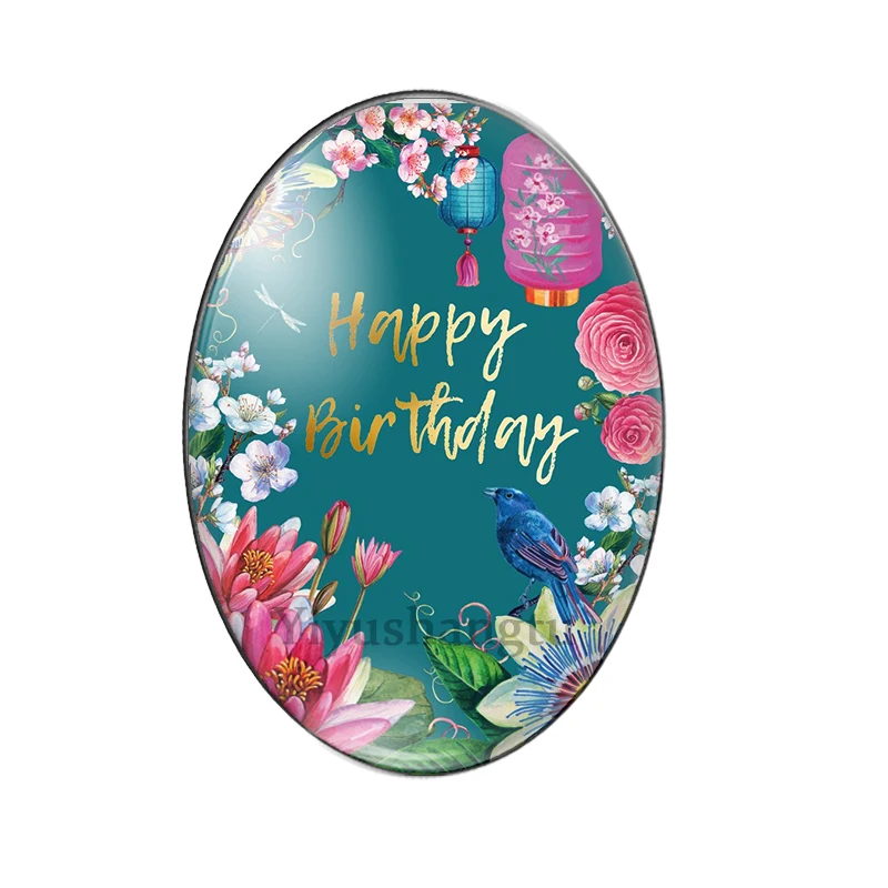Happy birthday to you best wishes 10pcs mixed 13x18mm/18x25mm/30x40mm Oval photo glass cabochon demo flat back Making findings | Украшения